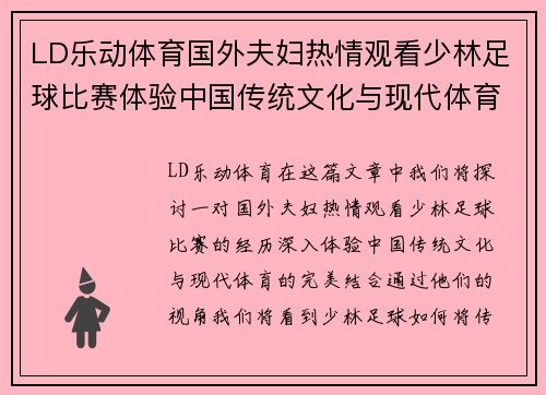 LD乐动体育国外夫妇热情观看少林足球比赛体验中国传统文化与现代体育的完美结合